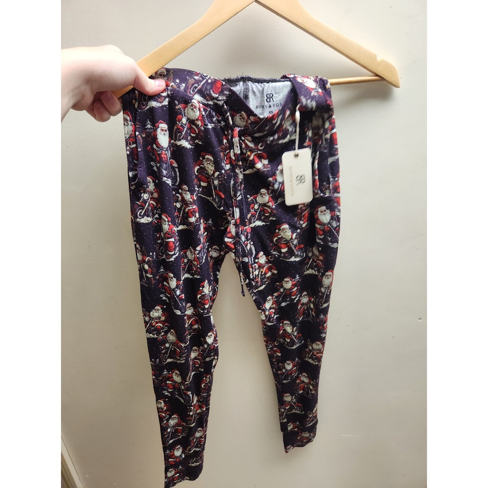 Bums Roses Womens Pajama Pants‎ XS Santa Motorcycle Print Sleepwear Loungewear